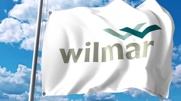 Fahnenschwenken mit wilmar internationalem Logo gegen Wolken und Himmel. redaktionelles 3D-Rendering — Stockfoto