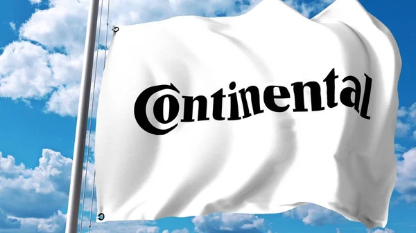 Flagge mit Continental-Logo gegen Wolken und Himmel schwenken. redaktionelles 3D-Rendering — Stockfoto