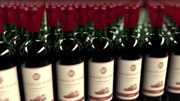 Muchas botellas de vino americano, animación de bucle sin costuras — Vídeos de Stock