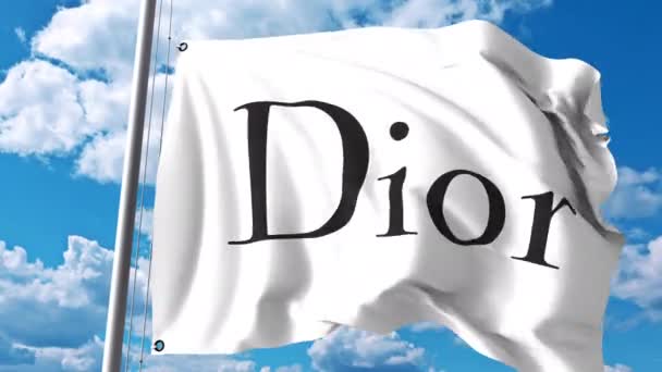 Macha flagą Christian Dior Se logo przeciwko chmury i niebo. 4 k redakcji animacji — Wideo stockowe