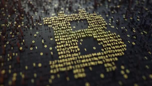 Σύμβολο Bitcoin από χρυσή αριθμοί. Κρυπτονόμισμα που σχετίζονται με κινούμενα σχέδια — Αρχείο Βίντεο