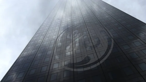 Logo de General Electric en una fachada de rascacielos reflejando nubes. Representación Editorial 3D —  Fotos de Stock