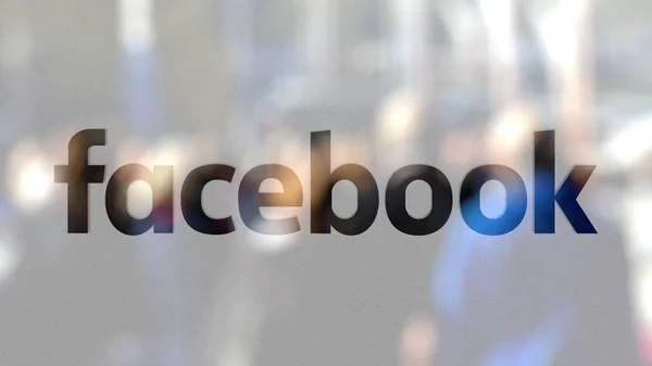 Logo di Facebook su un bicchiere contro la folla sfocata sul manzo. Rendering editoriale 3D — Foto Stock