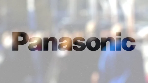 Logotipo da Panasonic Corporation em um copo contra a multidão turva no steet. Renderização 3D editorial — Fotografia de Stock