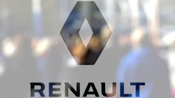 Groupe Renault logo on a glass against blurred crowd on the steet. Editorial 3D rendering — Stock Photo, Image