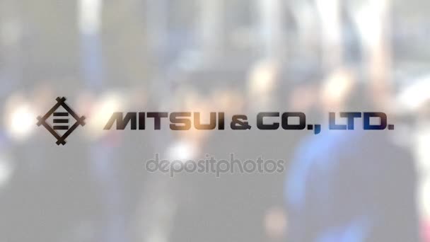 Mitsui e Co. logotipo em um copo contra a multidão turva no steet. Renderização 3D editorial — Vídeo de Stock