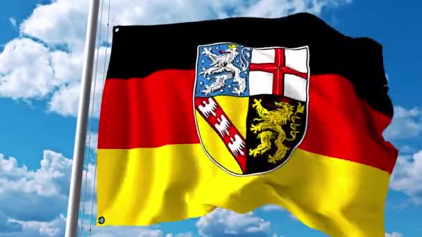 Wapperende vlag van Saarland, een staat van Duitsland — Stockvideo