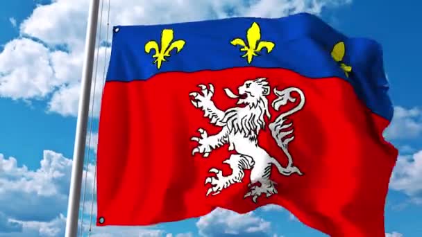 Wapperende vlag van Lyon, een stad in Frankrijk — Stockvideo