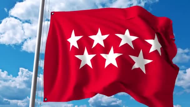 Wapperende vlag van Gemeenschap van Madrid, één van de autonome gemeenschappen in Spanje — Stockvideo