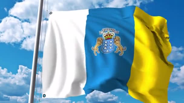 Wapperende vlag van de Canarische eilanden, een autonome regio Asturië — Stockvideo