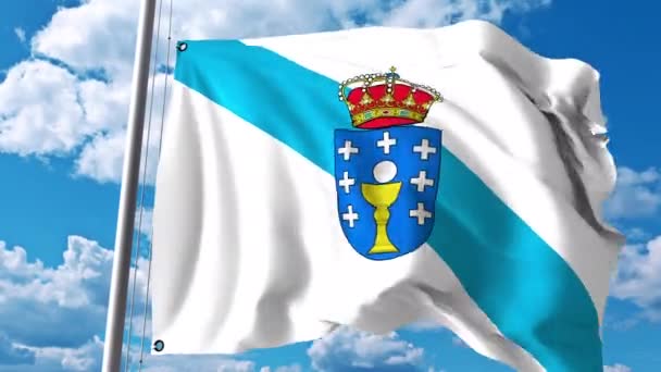 Waving flag of Galicia, an autonomous community in Spain — Stock Video