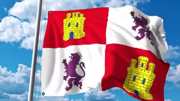 Machać flaga Kastylii i Leon, Wspólnota autonomiczna w Hiszpanii — Wideo stockowe