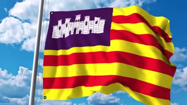 Viftande flagga Balearerna, en autonom region i Spanien — Stockvideo