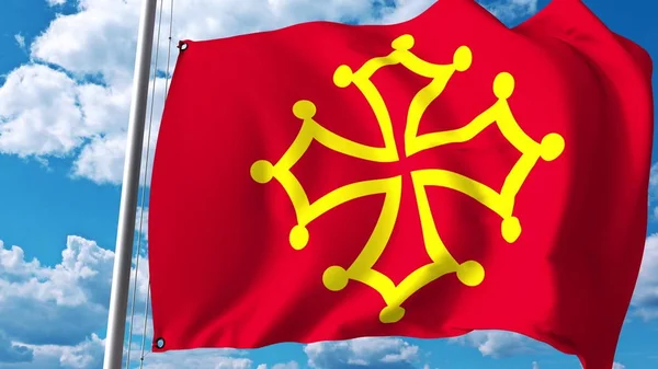 Flagge schwenkend von occitania, einer Region von Frankreich. 3D-Darstellung — Stockfoto