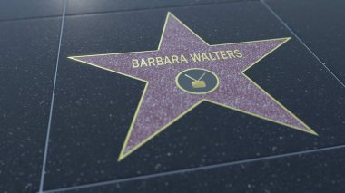 Hollywood Walk of Fame star with BARBARA WALTERS inscription. Editorial 3D rendering clipart