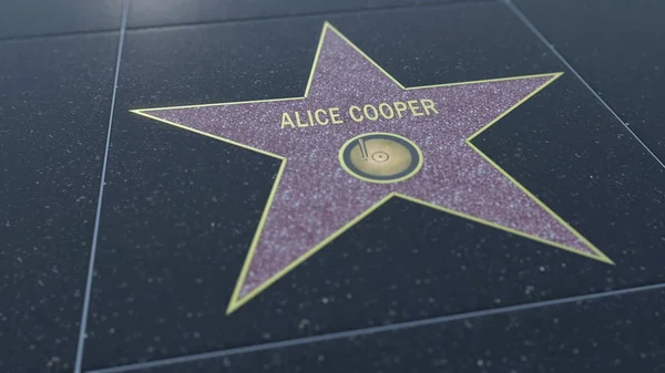 Hollywood Walk of Fame star with ALICE COOPER inscription. Editorial 3D rendering — Stock Photo, Image
