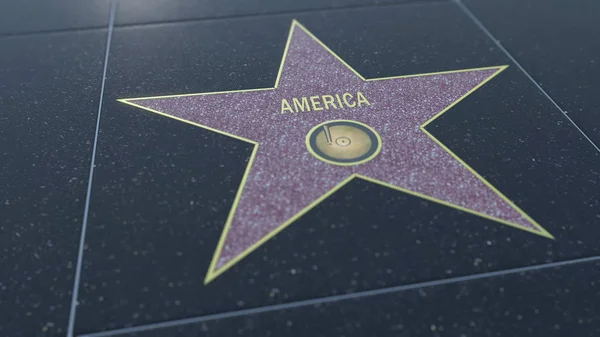 Hollywood Walk of Fame Stern mit Amerika-Inschrift. redaktionelles 3D-Rendering — Stockfoto