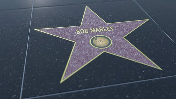 Hollywood Walk of Fame estrella con inscripción BOB MARLEY. Representación Editorial 3D — Foto de Stock