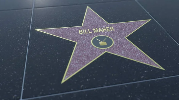 Hollywood Walk of Fame star with BILL MAHER inscription. Editorial 3D rendering — Stock Photo, Image