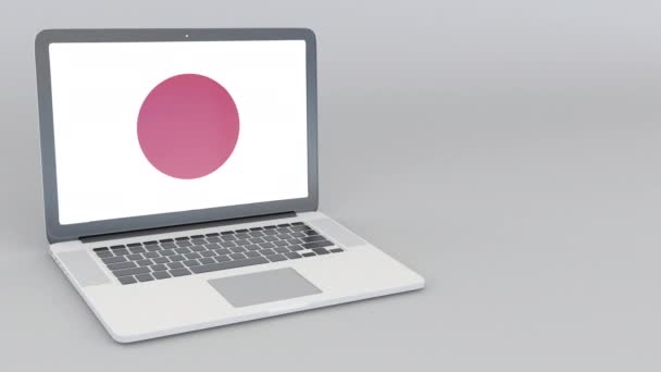 Öppna och stänga laptop med flagga Japan på skärmen. Turistservice, reseplanering eller kulturella studien begrepp — Stockvideo