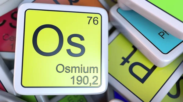 Osmium os Block auf dem Haufen des Periodensystems der chemischen Elemente Blöcke. 3D-Darstellung — Stockfoto