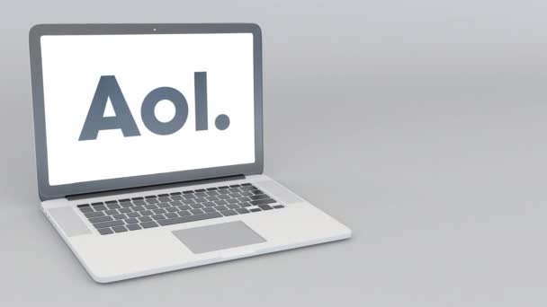 Nyitó és záró laptop Aol logóval. 4 k szerkesztői animáció — Stock videók