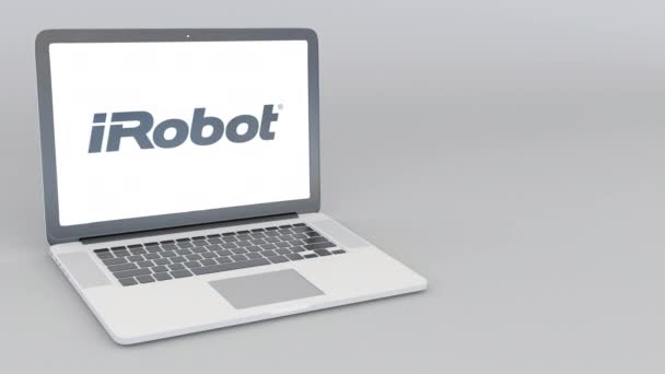 Otevírání a zavírání notebooku s logem irobot. 4 k redakční animace — Stock video