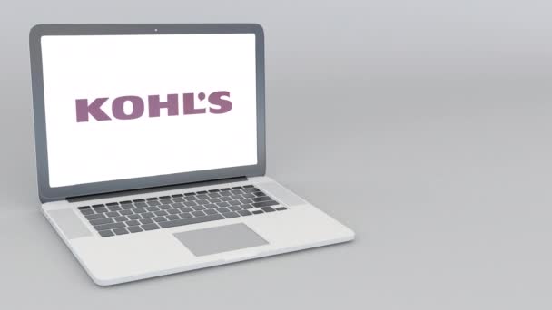 Otevírání a zavírání notebooku s logem Kohla. 4 k redakční animace — Stock video