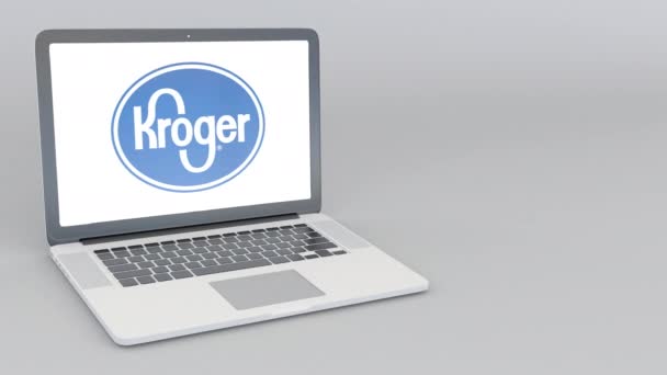 Portatile di apertura e chiusura con logo Kroger. Animazione editoriale 4K — Video Stock