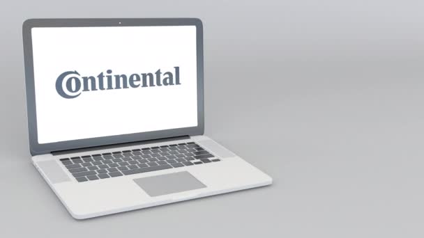 Portátil de apertura y cierre con logotipo Continental. Animación editorial 4K — Vídeo de stock