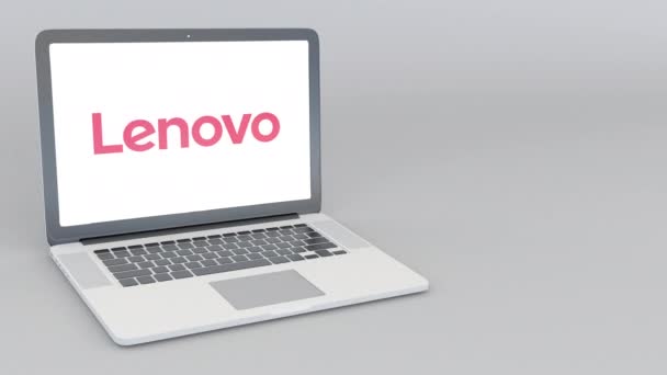 Laptop öffnen und schließen mit Lenovo-Logo. 4k redaktionelle Animation — Stockvideo