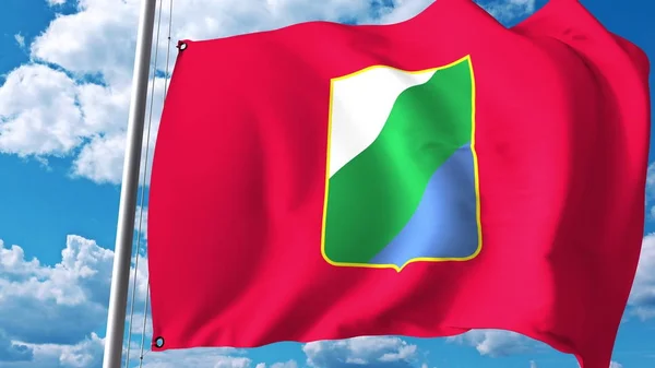 Κυματίζει σημαία του Abruzzo, η περιφέρεια της Ιταλίας. 3D rendering — Φωτογραφία Αρχείου