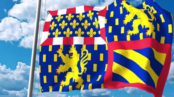 Wapperende vlag van Bourgondië-Franche-Comté, een regio van Frankrijk. 3D-rendering — Stockfoto