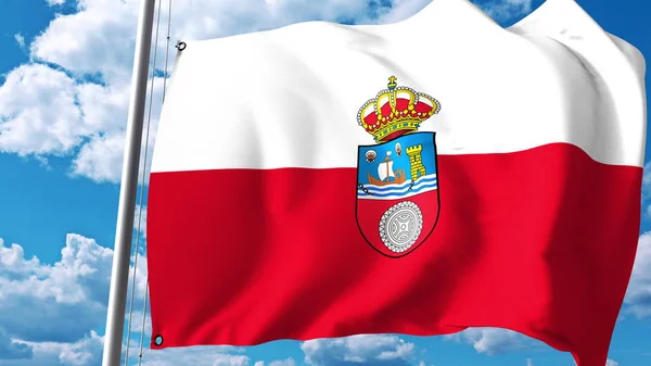 Flagge von Kantabrien schwenkend, einer autonomen Gemeinschaft in Spanien. 3D-Darstellung — Stockfoto