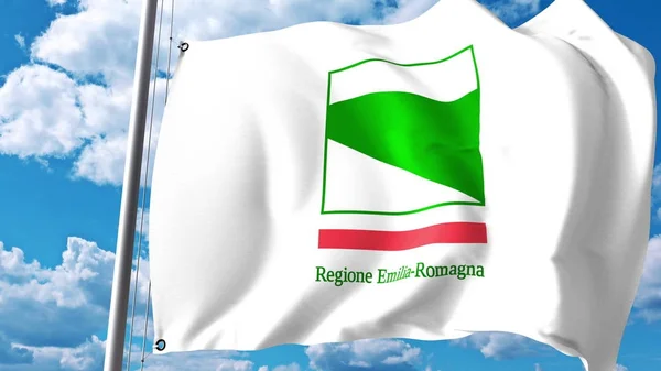 Ondeando la bandera de Emilia-Romaña, una región de Italia. Renderizado 3D — Foto de Stock