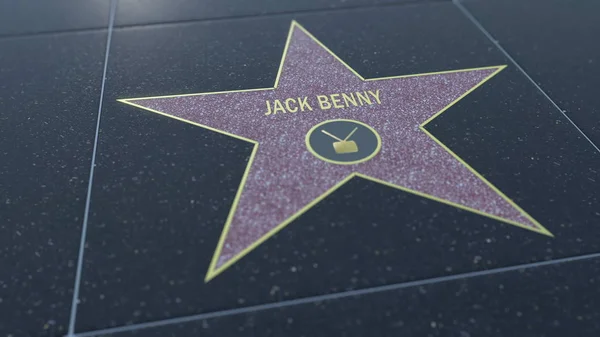 Hollywood Walk of Fame bintang dengan tulisan JACK BENNY. Perenderan 3D Editorial — Stok Foto