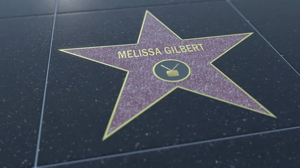 Hollywood Walk of Fame star with MELISSA GILBERT inscription. Editorial 3D rendering — Stock Photo, Image