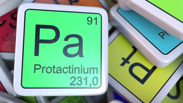 Protactinium Pa блок на купі періодичної таблиці блоків хімічних елементів. 3D візуалізація — стокове фото