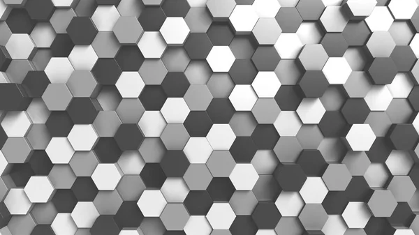 Astratto sfondo esagonale in bianco e nero, rendering 3D — Foto Stock