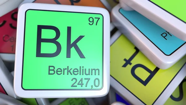 Berkelium Bk bloc sur la pile de tableau périodique des éléments chimiques blocs. rendu 3D — Photo