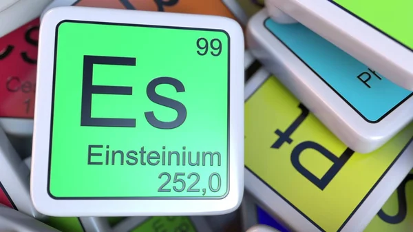 Einsteinium Es bloğu periyodik tablo yığını üzerinde kimyasal elementler blok. 3D render — Stok fotoğraf