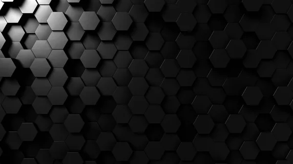 Abstrakter schwarzer sechseckiger Hintergrund 3D-Rendering — Stockfoto