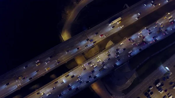 Aerial top down view of highway traffic in the evening rush hour — Stock Photo, Image