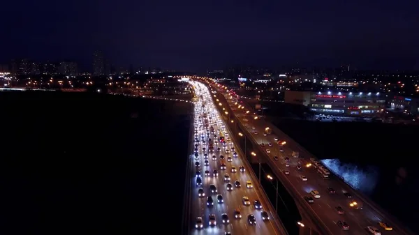 MOSCOW, RUSSIA - NOVEMBER 18, 2017. Aerial shot of big traffic jam on the MKAD ring road in the evening rush hour — Stock Photo, Image