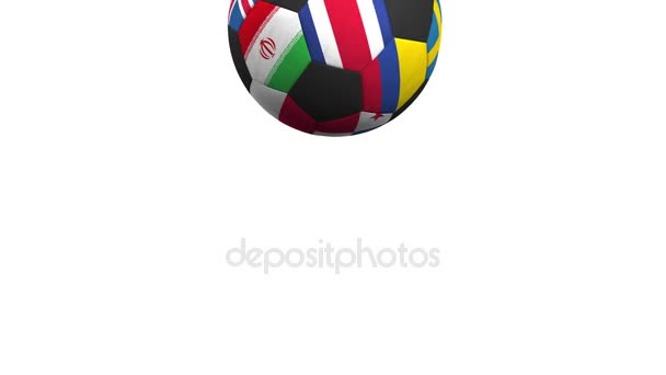 Bouncing football ball featuring different national teams accents flag of Costa Rica. Alpha matte for easy background change — Stock Video