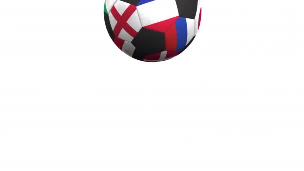 Skaczące piłki nożnej z różnych drużyn narodowych akcentów banderą Francji. Alfa maski dla tła łatwe zmiany — Wideo stockowe