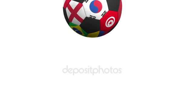 Bouncing pelota de fútbol con diferentes equipos nacionales acentos bandera de Corea del Sur. Alfa mate para facilitar el cambio de fondo — Vídeos de Stock