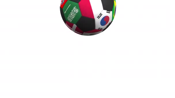 Skaczące piłki nożnej z różnych drużyn narodowych akcentów flaga Polska. Alfa maski dla tła łatwe zmiany — Wideo stockowe