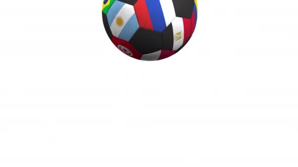 Bouncing football ball featuring different national teams accents flag of Russia. Alpha matte for easy background change — Stock Video