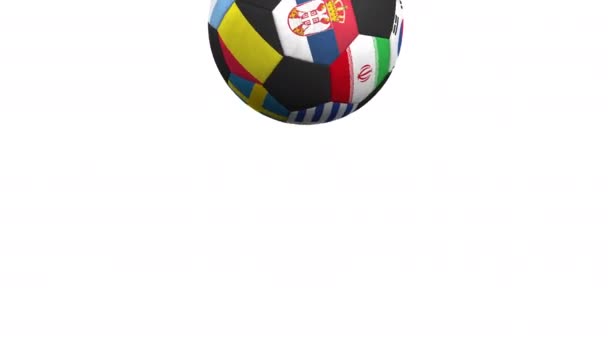 Bouncing football ball featuring different national teams accents flag of Serbia. Alpha matte for easy background change — Stock Video